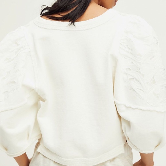 FREE PEOPLE ALYSSA ROSE COTTON PULLOVER CROPPED WITH LACE DETAILING SIZE SMALL - Picture 6 of 9